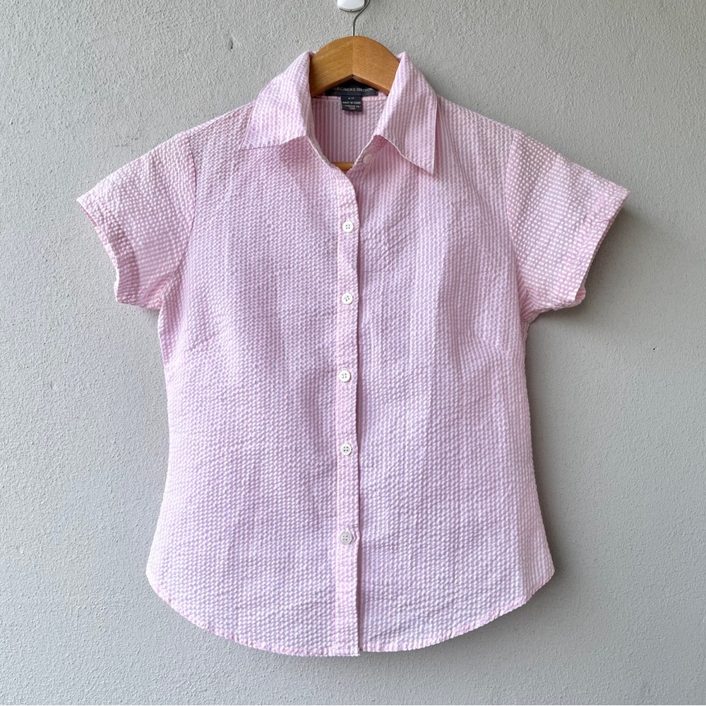 Beecher's Brook | Y2K Baby Pink Seersucker Top